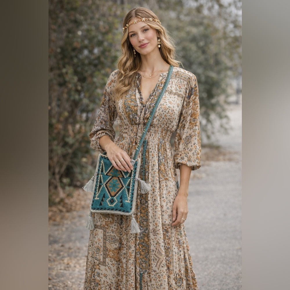 Teal Kilim Patterned Handmade Crossbody Bag - Picture 2 of 6